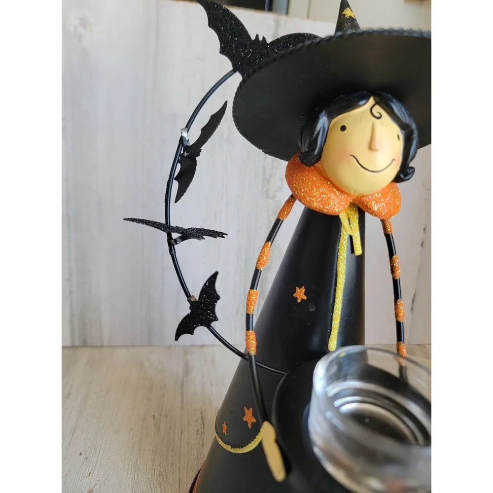 Party Lyte abracadabra witch metal tea light holder Halloween bat glitter star